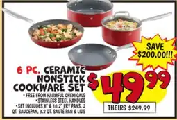 Ollie's 6 PC. CERAMIC NONSTICK COOKWARE SET offer
