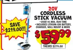 Ollie's HART 20V CORDLESS STICK VACUUM offer