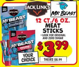 Ollie's JACK LINKS MR BEAST 12 CT./6 OZ. MEAT STICKS offer