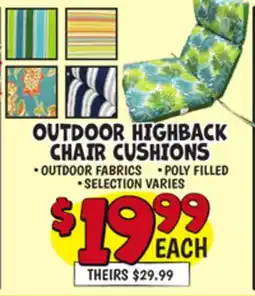 Ollie's OUTDOOR HIGHBACK CHAIR CUSHIONS offer