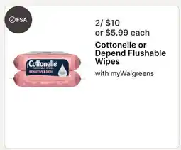Walgreens Cottonelle or Depend Flushable Wipes offer