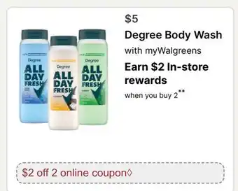 Walgreens Degree Body Wash offer