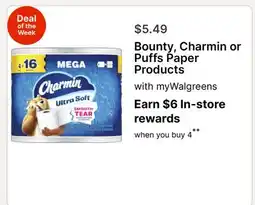 Walgreens Bounty, Charmin or Puffs Paper Products offer