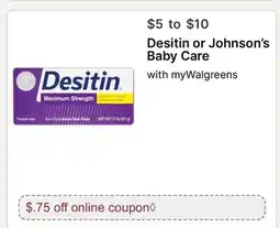 Walgreens Desitin or Johnson's Baby Care offer