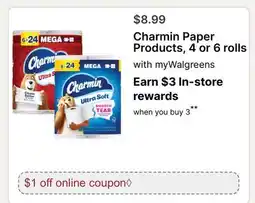Walgreens Charmin Paper Products, 4 or 6 rolls offer