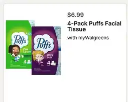 Walgreens 4-Pack Puffs Facial Tissue offer
