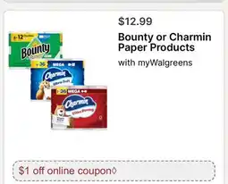 Walgreens Bounty or Charmin Paper Products offer