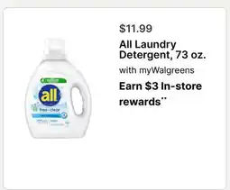 Walgreens All Laundry Detergent, 73 oz offer