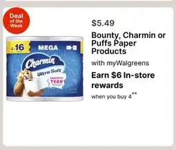 Walgreens Bounty, Charmin or Puffs Paper Products offer