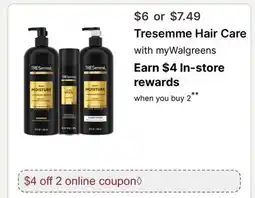Walgreens Tresemme Hair Care offer