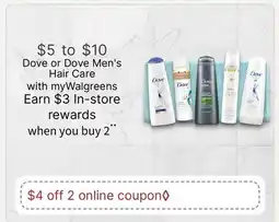 Walgreens Dove or Dove Men's Hair Care offer