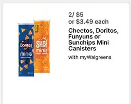 Walgreens Cheetos, Doritos, Funyuns or Sunchips Mini Canisters offer