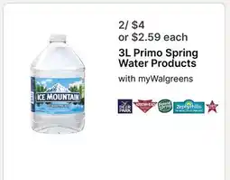 Walgreens 3L Primo Spring Water Products offer