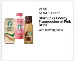 Walgreens Starbucks Energy, Frappuccino or Pink Drink offer