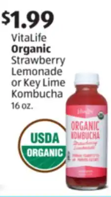 Aldi VitaLife Organic Strawberry Lemonade or Key Lime Kombucha offer