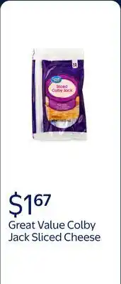 Walmart Great Value Colby Jack Deli Style Sliced Cheese offer