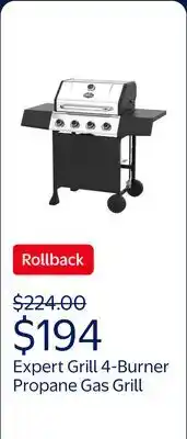 Walmart Expert Grill, 4-Burner Propane Gas Grill with Side Table and Wheels, Stainless Steel offer