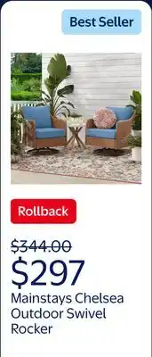 Walmart Mainstays Chelsea 2 Pieces Outdoor Patio Swivel Rocker with Blue Cushions offer