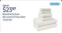 Walmart Beautiful by Drew Barrymore 6-Piece Dot Bath Towel Set, Soft 100% Cotton, Off White offer