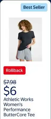 Walmart Athletic Works Women's and Women's Plus Performance ButterCore Tee, Sizes XS-4X offer