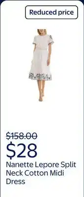 Walmart Nanette Lepore Split Neck Cotton Midi Dress With Embroidery offer