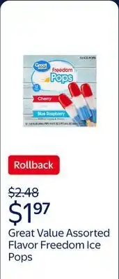 Walmart Great Value Assorted Flavor Freedom Ice Pops offer
