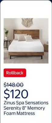 Walmart Zinus Spa Sensations Serenity 8 Memory Foam Mattress offer