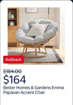 Walmart Better Homes & Gardens Emma Papasan Accent Chair, Gray Linen offer