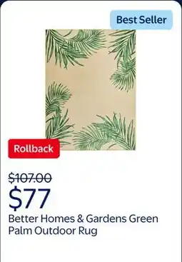 Walmart Better Homes & Gardens Green Palm Outdoor Washable Area Rug offer