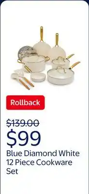Walmart Blue Diamond White 12 Piece Nonstick Aluminum Pot and Pan Cookware Set, Gold offer
