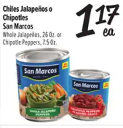 El Super Fresh San Marcos Whole Jalapeños, 26 Oz. or Chipotle Peppers, 7.5 Oz offer