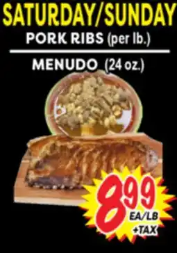 Superior Grocers PORK RIBS (per lb.) or MENUDO (24 oz.) offer