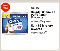 Walgreens Bounty, Charmin or Puffs Paper Products offer