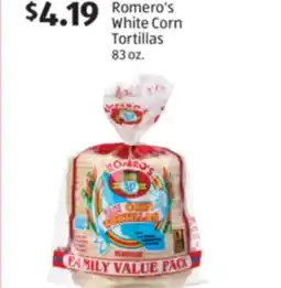 Aldi Romero's White Corn Tortillas offer