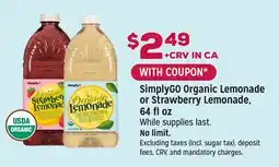 Grocery Outlet SimplyGO Organic Lemonade or Strawberry Lemonade offer