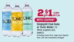 Grocery Outlet SimplyGO Club Soda or Tonic Water offer