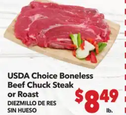 Vallarta Supermarkets USDA Choice Boneless Beef Chuck Steak or Roast / DIEZMILLO DE RES SIN HUESO offer