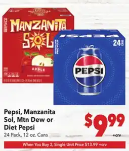 Vallarta Supermarkets Pepsi, Manzanita Sol, Mtn Dew or Diet Pepsi offer