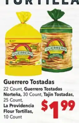 Vallarta Supermarkets Guerrero Tostadas, La Providencia Flour Tortillas offer
