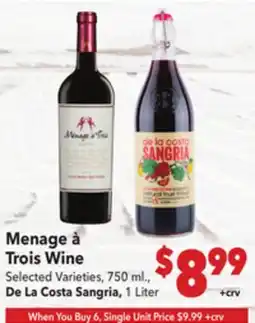 Vallarta Supermarkets Menage à Trois Wine offer