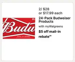 Walgreens 24-Pack Budweiser Products offer