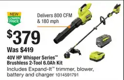 The Home Depot 40V HP Whisper Series Brushless 2-Tool 6.0Ah Kit offer