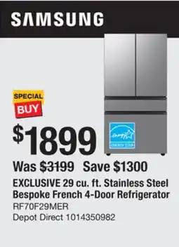 The Home Depot Samsung 29 cu. ft. Stainless Steel Bespoke French 4-Door Refrigerator offer