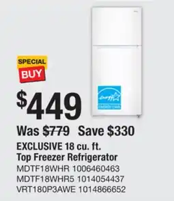 The Home Depot Vissani 18 cu. ft. Top Freezer Refrigerator offer