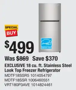 The Home Depot Vissani 18 cu. ft. Stainless Steel Look Top Freezer Refrigerator offer