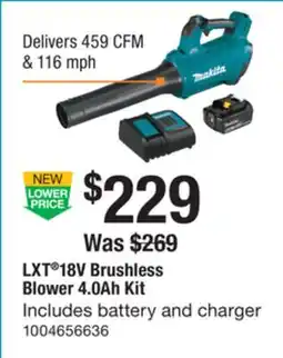 The Home Depot MAKITA LXT 18V Brushless Blower 4.0Ah Kit offer