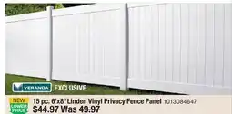 The Home Depot Veranda 15 pc. 6' x8' Linden Vinyl Privacy Fence Panel offer