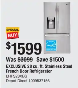 The Home Depot EXCLUSIVE 28 cu. ft. Stainless Steel French Door Refrigerator offer