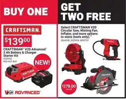 Ace Hardware Select CRAFTSMAN V20 Advanced 3 Ah Battery & Charger Starter Kit offer