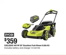 The Home Depot EXCLUSIVE 40V HP 20 Brushless Push Mower 6.0Ah Kit offer